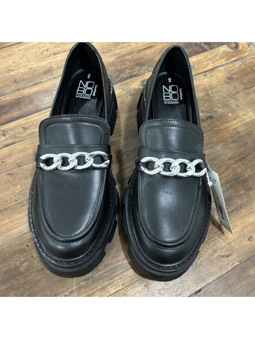No Boundaries Black Loafer Sneakers with Silver Chain Accent